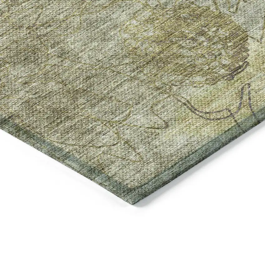 Taupe And Wheat Floral Washable Indoor Outdoor Area Rug Photo 6