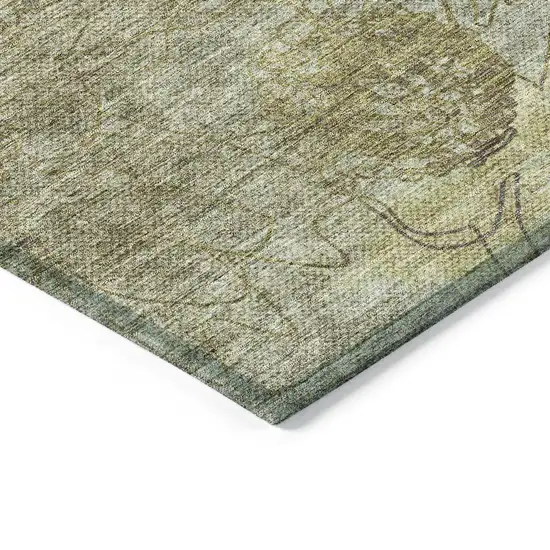 Taupe And Wheat Floral Washable Indoor Outdoor Area Rug Photo 6