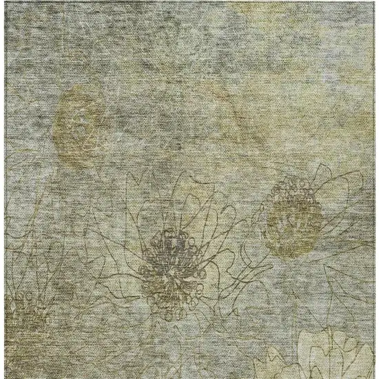 Taupe And Wheat Floral Washable Indoor Outdoor Area Rug Photo 5