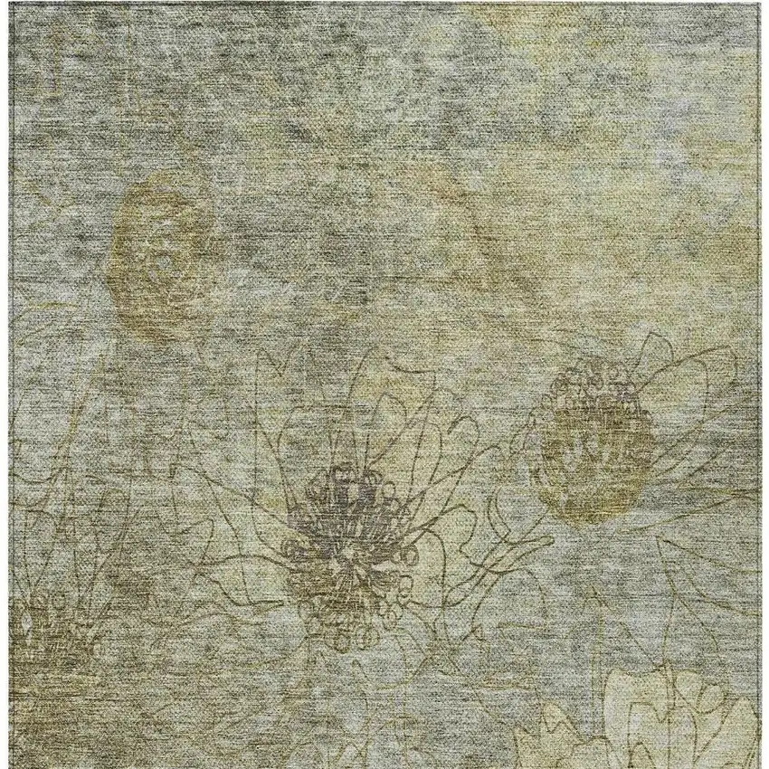 Taupe And Wheat Floral Washable Indoor Outdoor Area Rug Photo 5