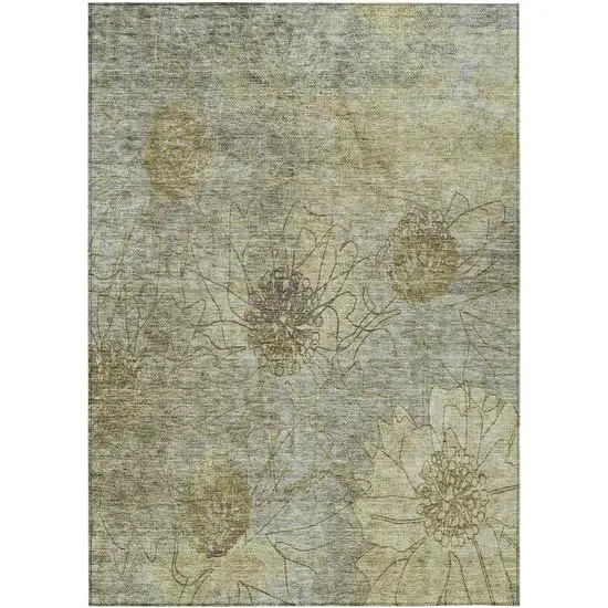 Taupe And Wheat Floral Washable Indoor Outdoor Area Rug Photo 4