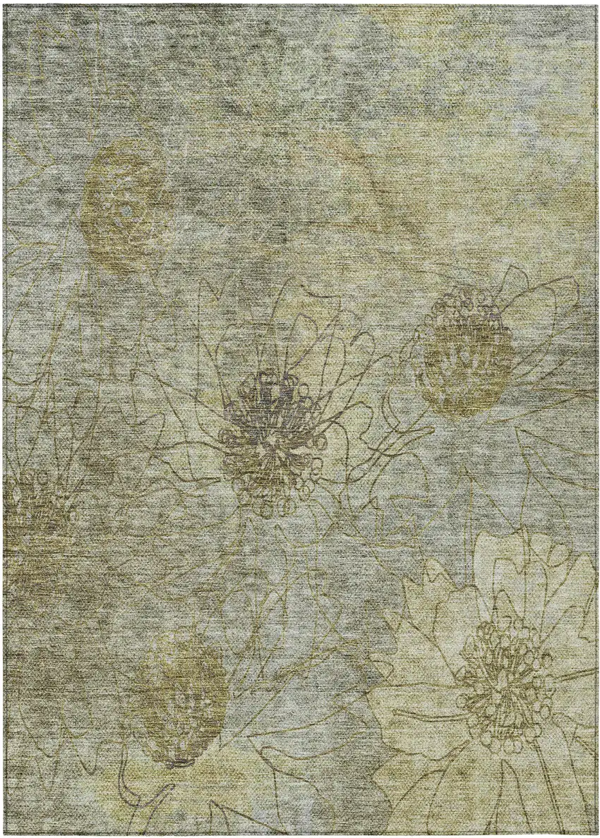 Taupe And Wheat Floral Washable Indoor Outdoor Area Rug Photo 4