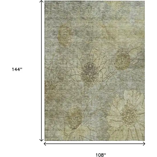 Taupe And Wheat Floral Washable Indoor Outdoor Area Rug Photo 3