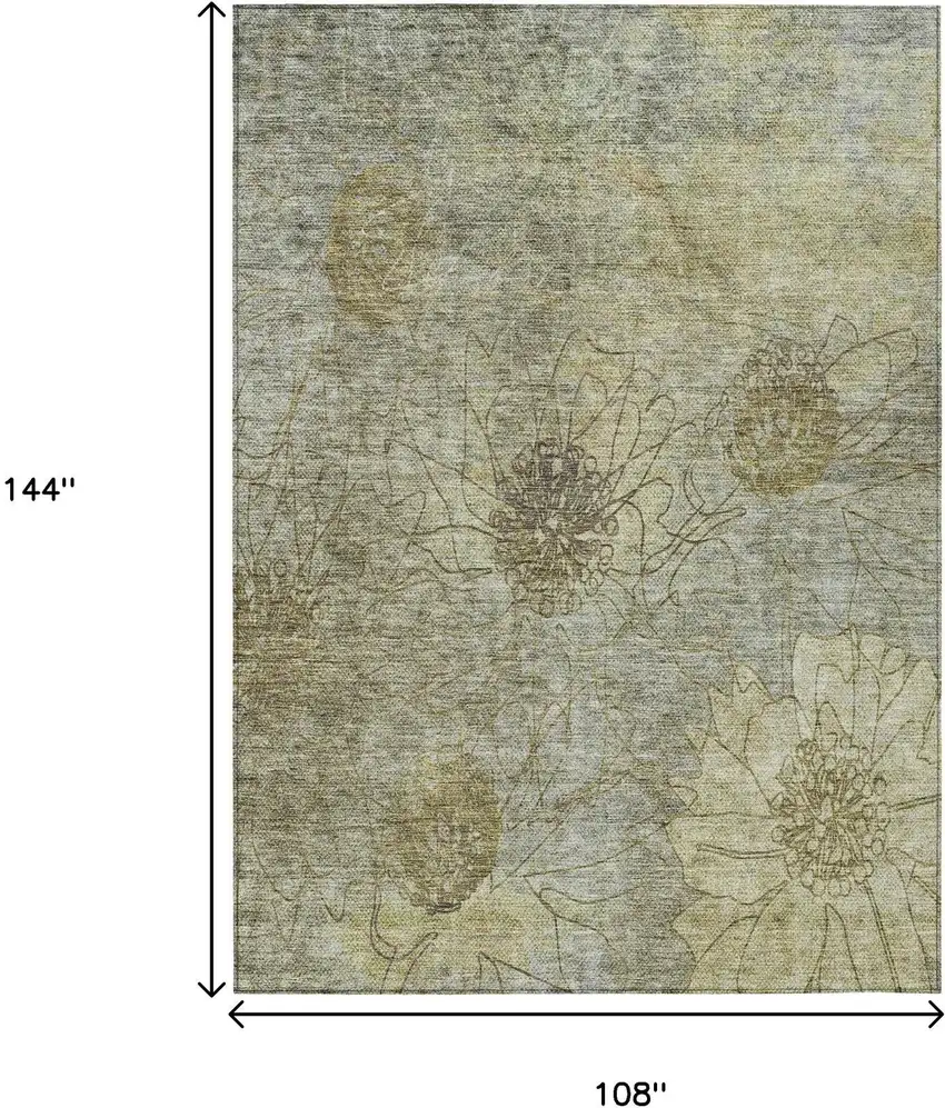 Taupe And Wheat Floral Washable Indoor Outdoor Area Rug Photo 3