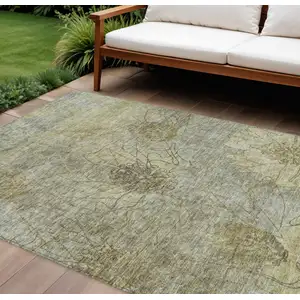 Photo of Taupe And Wheat Floral Washable Indoor Outdoor Area Rug