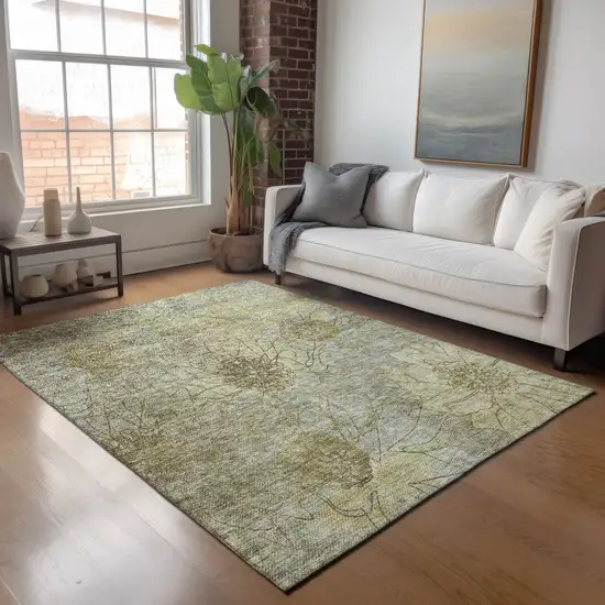 Taupe And Wheat Floral Washable Indoor Outdoor Area Rug Photo 9