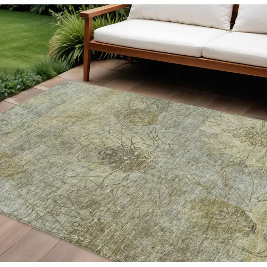 Taupe And Wheat Floral Washable Indoor Outdoor Area Rug Photo 1