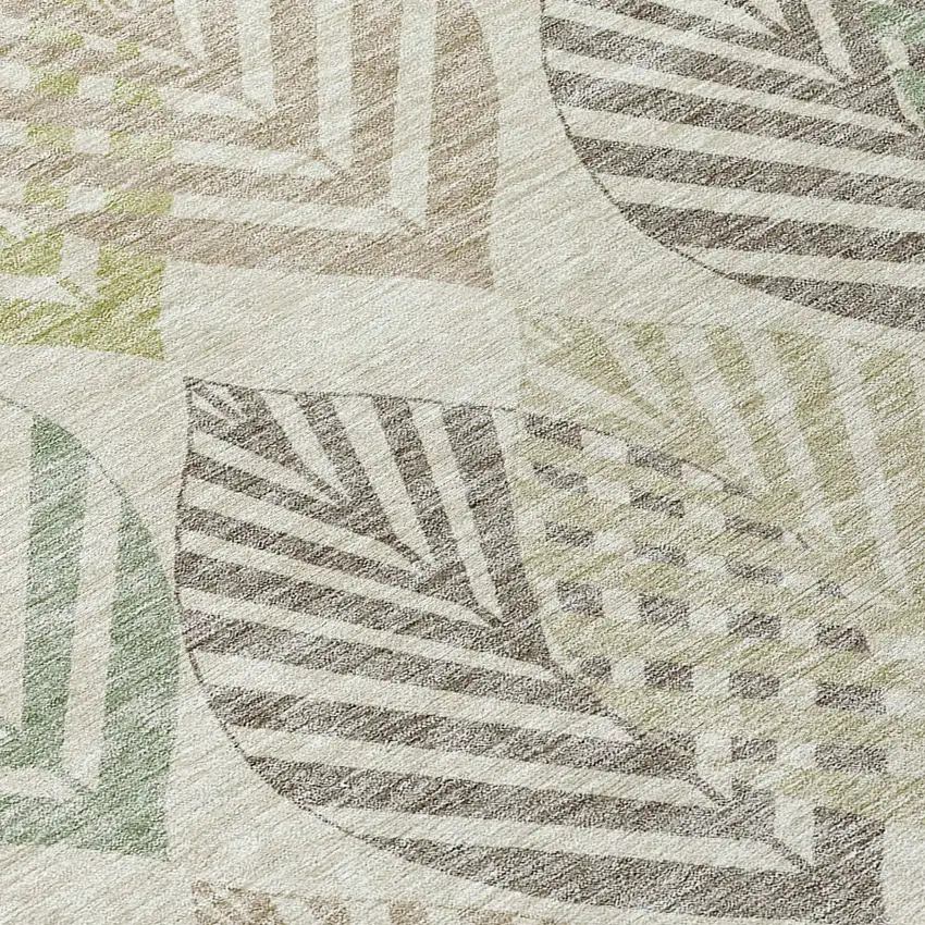 Taupe Beige And Artichoke Green Floral Washable Indoor Outdoor Area Rug Photo 5