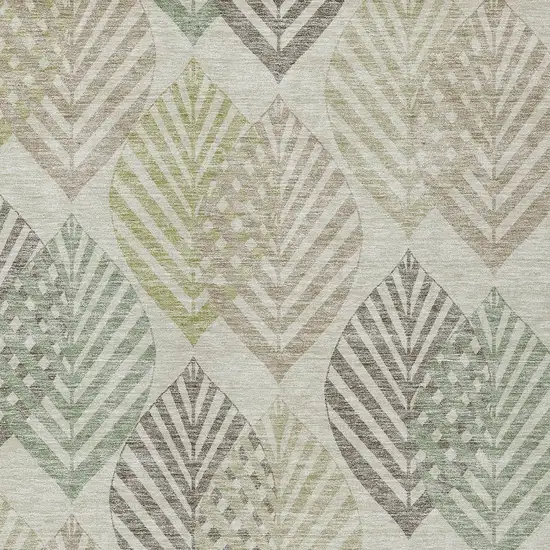 Taupe Beige And Artichoke Green Floral Washable Indoor Outdoor Area Rug Photo 6