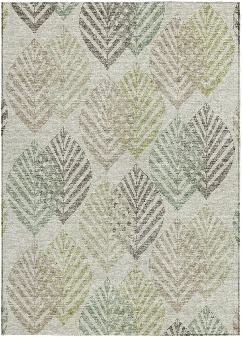 Taupe Beige And Artichoke Green Floral Washable Indoor Outdoor Area Rug Photo 7