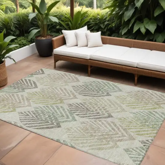 Taupe Beige And Artichoke Green Floral Washable Indoor Outdoor Area Rug Photo 1