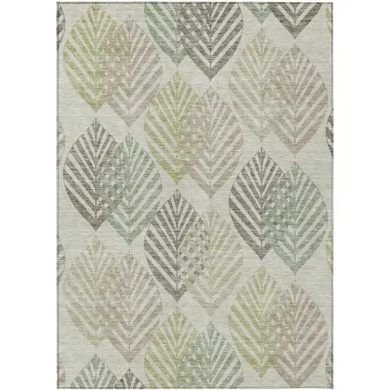 Taupe Beige And Artichoke Green Floral Washable Indoor Outdoor Area Rug Photo 1