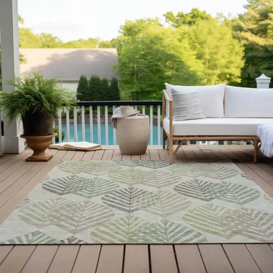 Taupe Beige And Artichoke Green Floral Washable Indoor Outdoor Area Rug Photo 9