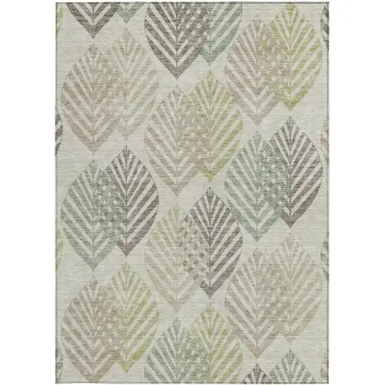 Taupe Beige And Artichoke Green Floral Washable Indoor Outdoor Area Rug Photo 5