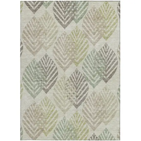 Taupe Beige And Artichoke Green Floral Washable Indoor Outdoor Area Rug Photo 5