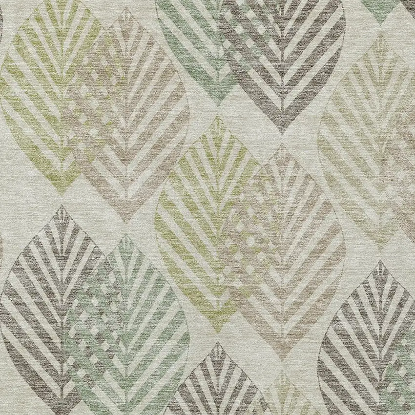 Taupe Beige And Artichoke Green Floral Washable Indoor Outdoor Area Rug Photo 6