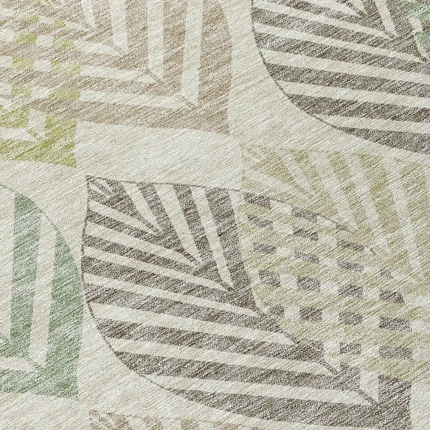 Taupe Beige And Artichoke Green Floral Washable Indoor Outdoor Area Rug Photo 5