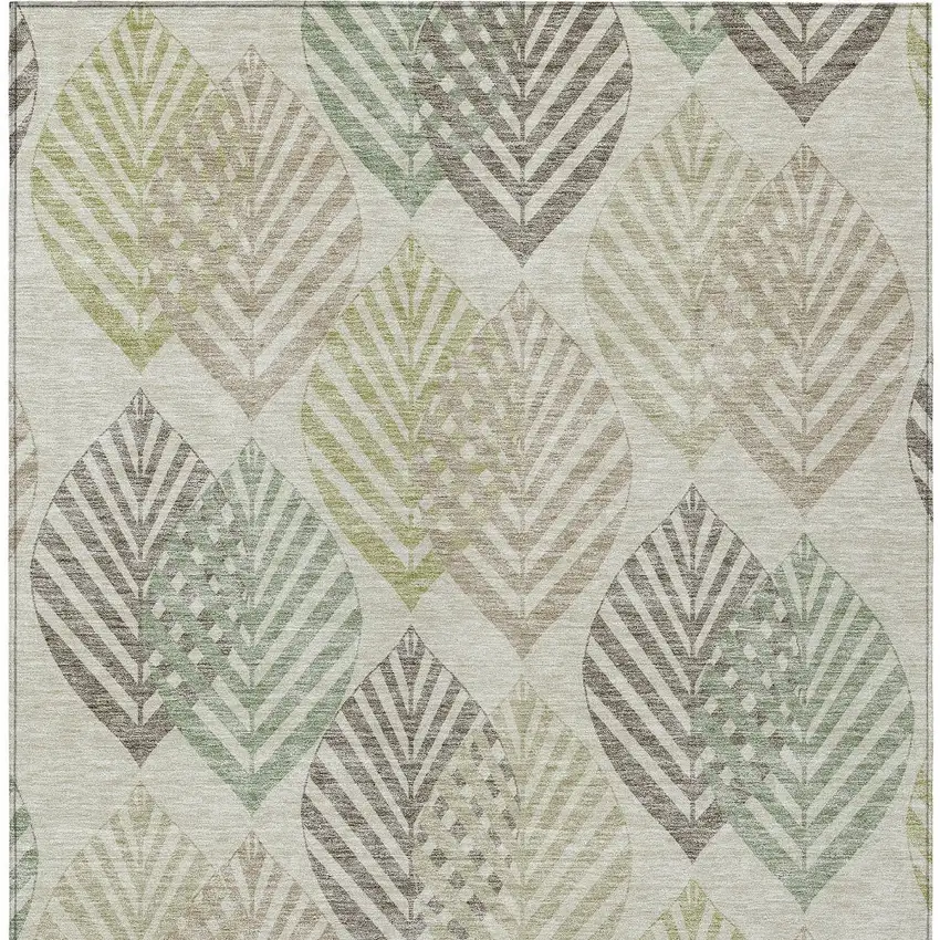 Taupe Beige And Artichoke Green Floral Washable Indoor Outdoor Area Rug Photo 7