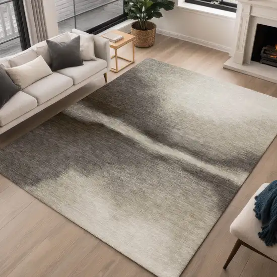 Taupe Beige And Black Abstract Washable Indoor Outdoor Area Rug Photo 3