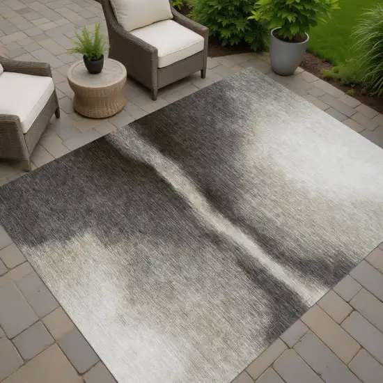 Taupe Beige And Black Abstract Washable Indoor Outdoor Area Rug Photo 5