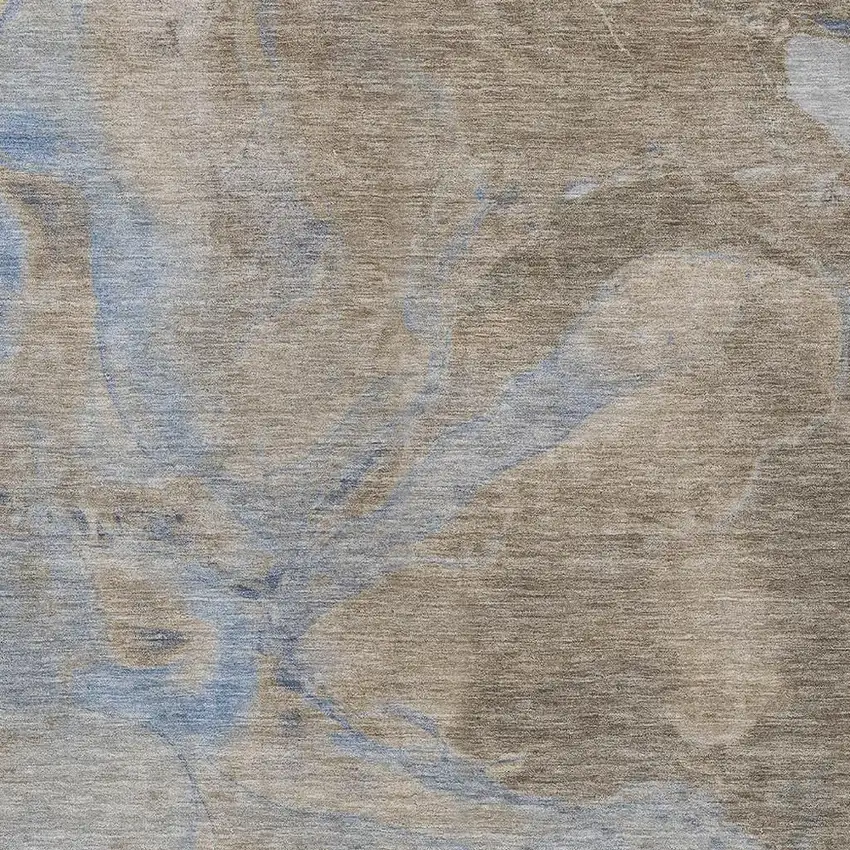 Taupe Beige And Blue Abstract Washable Indoor Outdoor Area Rug Photo 3