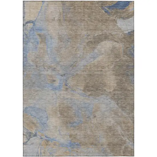 Taupe Beige And Blue Abstract Washable Indoor Outdoor Area Rug Photo 1