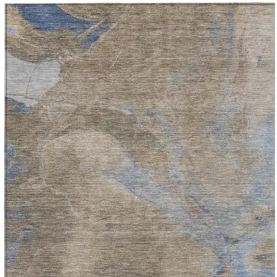 Taupe Beige And Blue Abstract Washable Indoor Outdoor Area Rug Photo 3