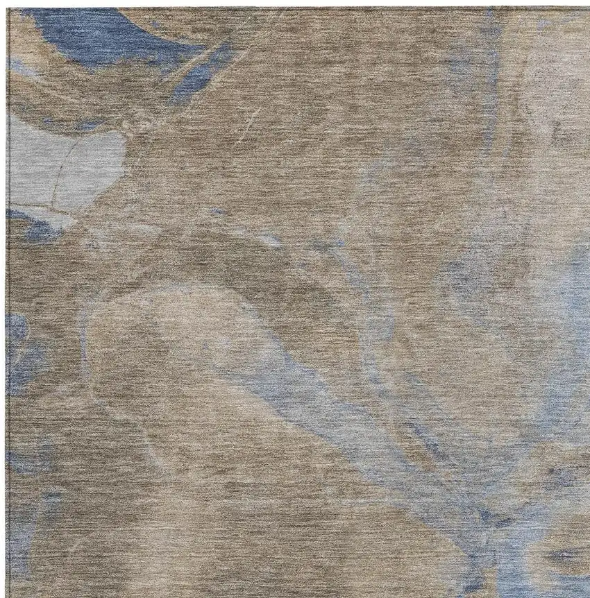 Taupe Beige And Blue Abstract Washable Indoor Outdoor Area Rug Photo 3
