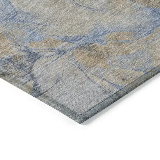 Taupe Beige And Blue Abstract Washable Indoor Outdoor Area Rug Photo 6