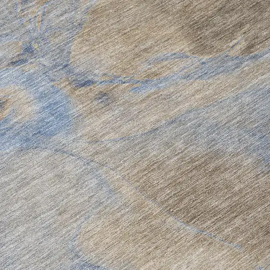 Taupe Beige And Blue Abstract Washable Indoor Outdoor Area Rug Photo 8