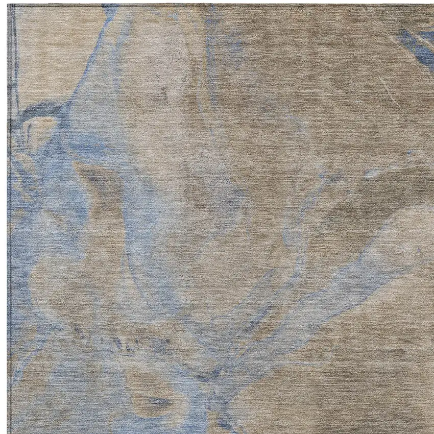 Taupe Beige And Blue Abstract Washable Indoor Outdoor Area Rug Photo 7