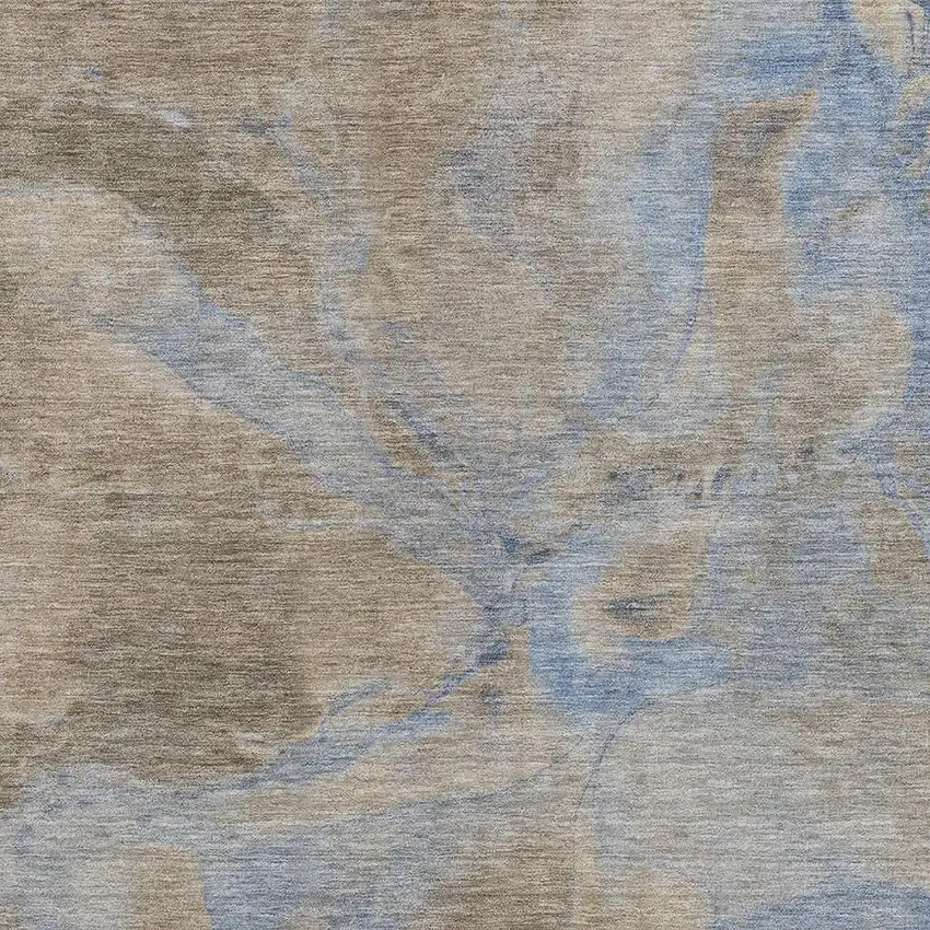 Taupe Beige And Blue Abstract Washable Indoor Outdoor Area Rug Photo 3