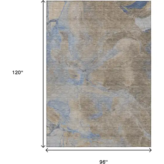 Taupe Beige And Blue Abstract Washable Indoor Outdoor Area Rug Photo 9