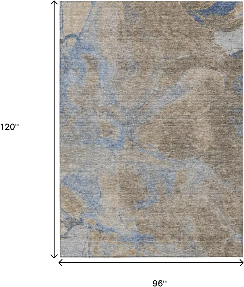 Taupe Beige And Blue Abstract Washable Indoor Outdoor Area Rug Photo 9