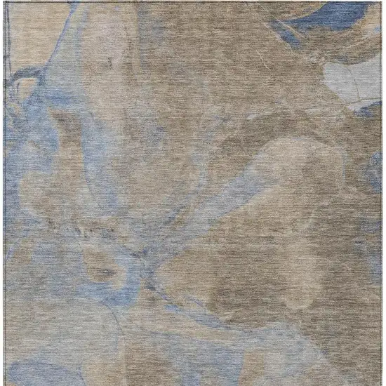 Taupe Beige And Blue Abstract Washable Indoor Outdoor Area Rug Photo 4