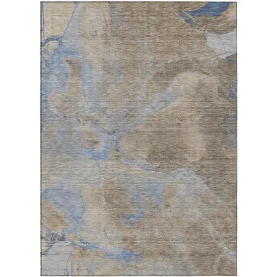 Taupe Beige And Blue Abstract Washable Indoor Outdoor Area Rug Photo 3