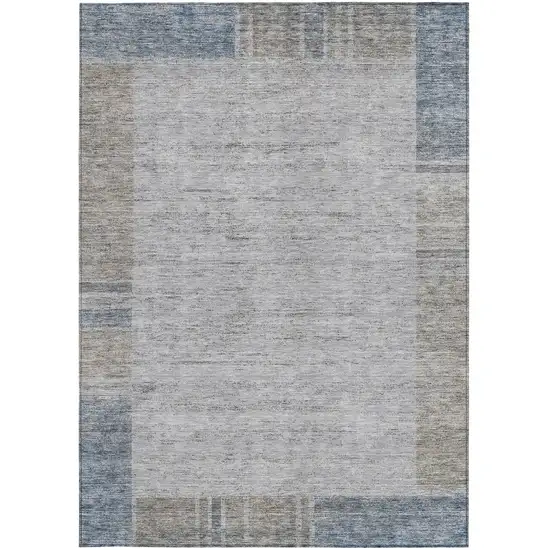 Taupe Beige And Blue Geometric Washable Indoor Outdoor Area Rug Photo 6