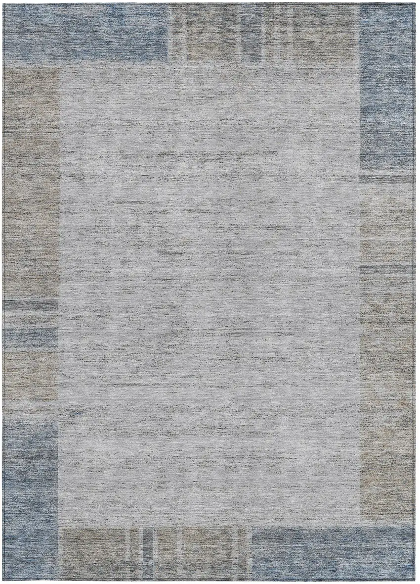 Taupe Beige And Blue Geometric Washable Indoor Outdoor Area Rug Photo 6