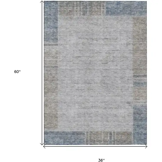 Taupe Beige And Blue Geometric Washable Indoor Outdoor Area Rug Photo 3