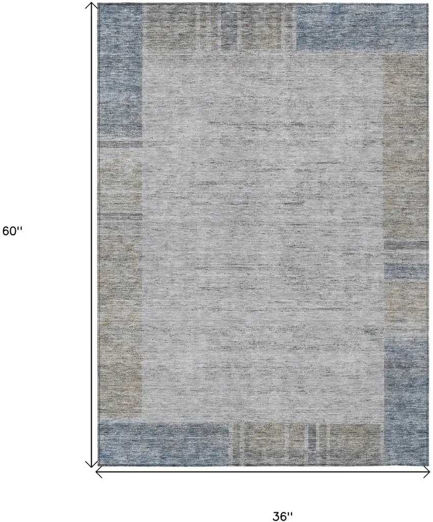 Taupe Beige And Blue Geometric Washable Indoor Outdoor Area Rug Photo 3