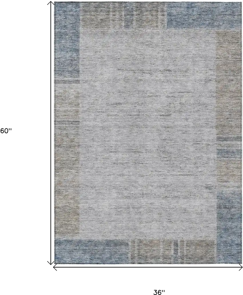 Taupe Beige And Blue Geometric Washable Indoor Outdoor Area Rug Photo 3
