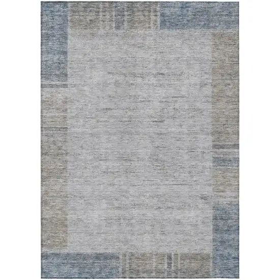 Taupe Beige And Blue Geometric Washable Indoor Outdoor Area Rug Photo 2