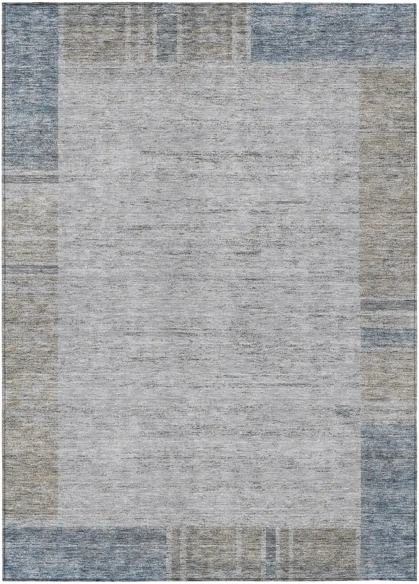 Taupe Beige And Blue Geometric Washable Indoor Outdoor Area Rug Photo 2