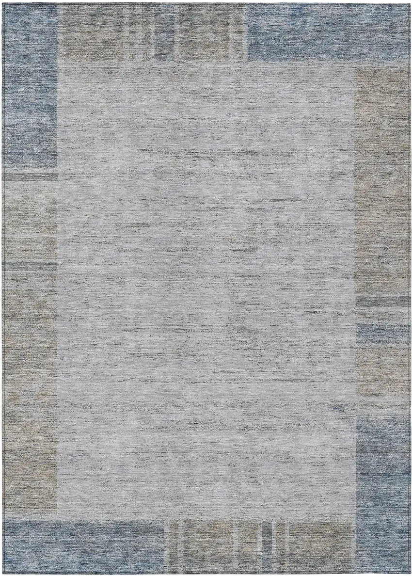 Taupe Beige And Blue Geometric Washable Indoor Outdoor Area Rug Photo 2