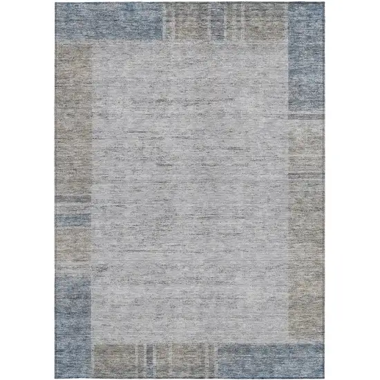 Taupe Beige And Blue Geometric Washable Indoor Outdoor Area Rug Photo 5