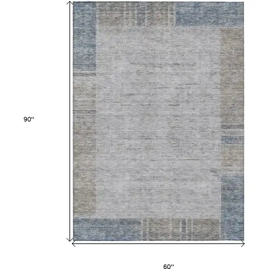 Taupe Beige And Blue Geometric Washable Indoor Outdoor Area Rug Photo 3