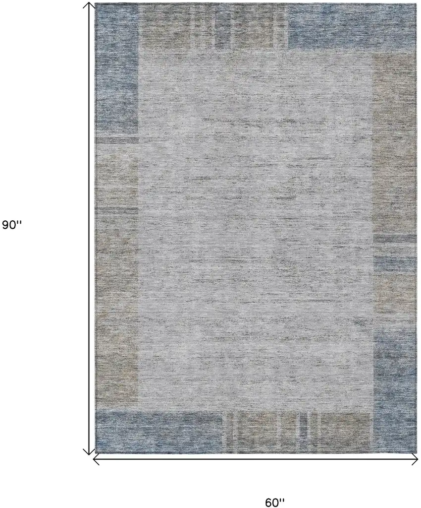 Taupe Beige And Blue Geometric Washable Indoor Outdoor Area Rug Photo 3