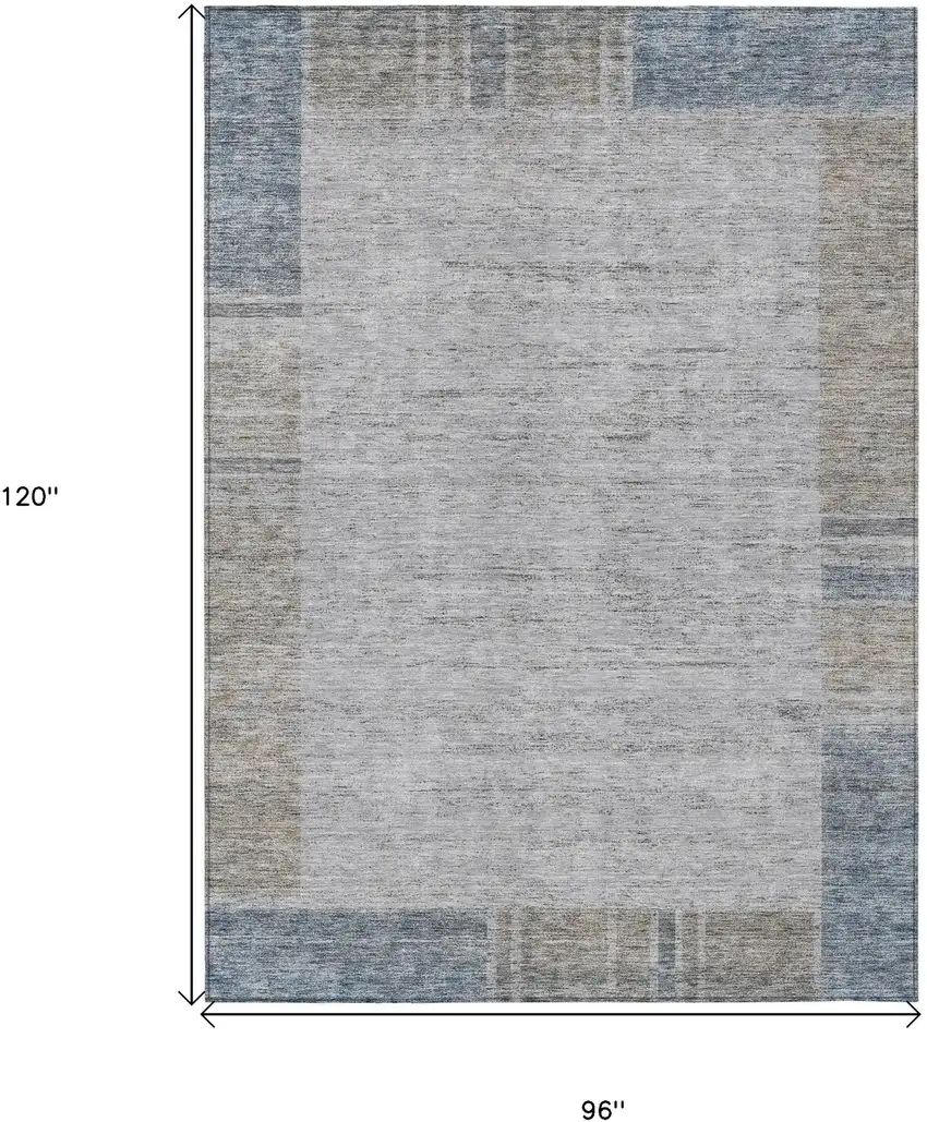 Taupe Beige And Blue Geometric Washable Indoor Outdoor Area Rug Photo 3