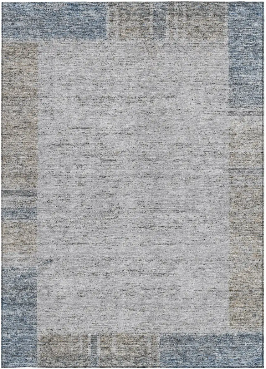 Taupe Beige And Blue Geometric Washable Indoor Outdoor Area Rug Photo 6
