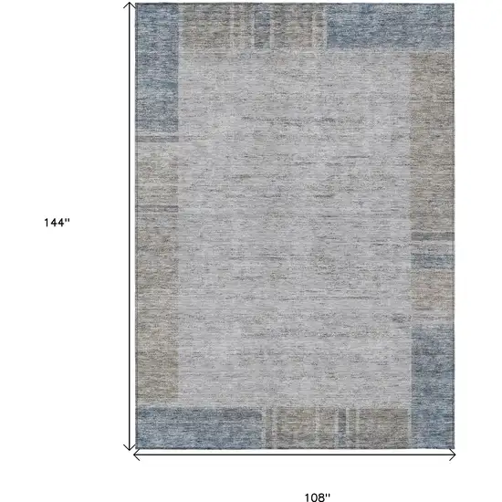 Taupe Beige And Blue Geometric Washable Indoor Outdoor Area Rug Photo 3